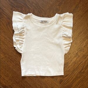 Zara White Ruffle Sleeve Top